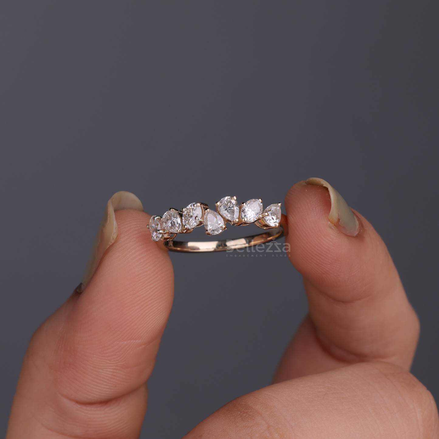 Pear & Oval Cut Half Eternity Moissanite Wedding Band - Ready to Ship