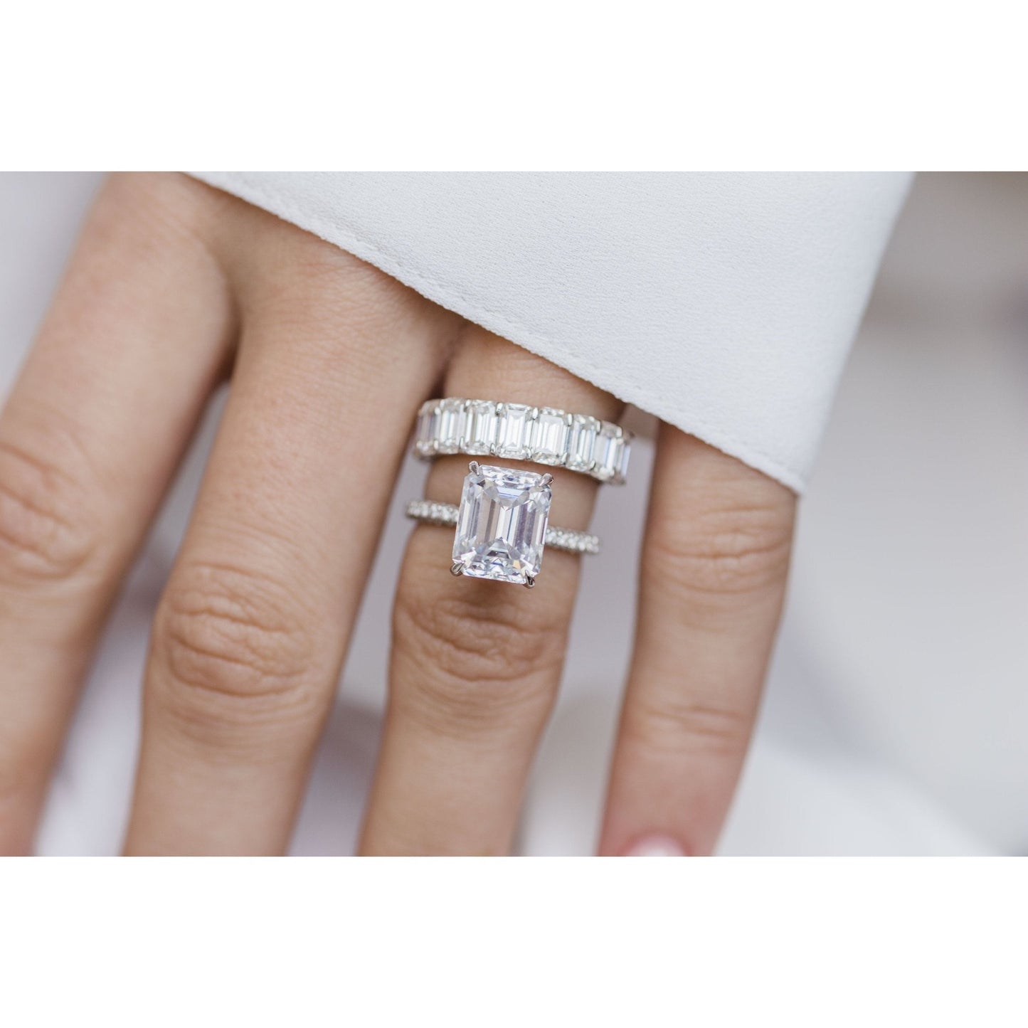3.25CT Emerald Cut Hidden Halo Moissanite Diamond Engagement Ring