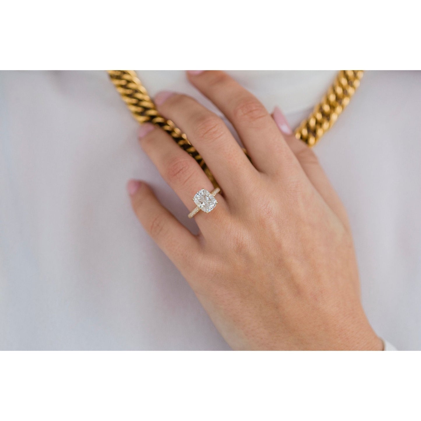 3.20CT Elongated Cushion Cut Hidden Halo Moissanite Diamond Engagement Ring