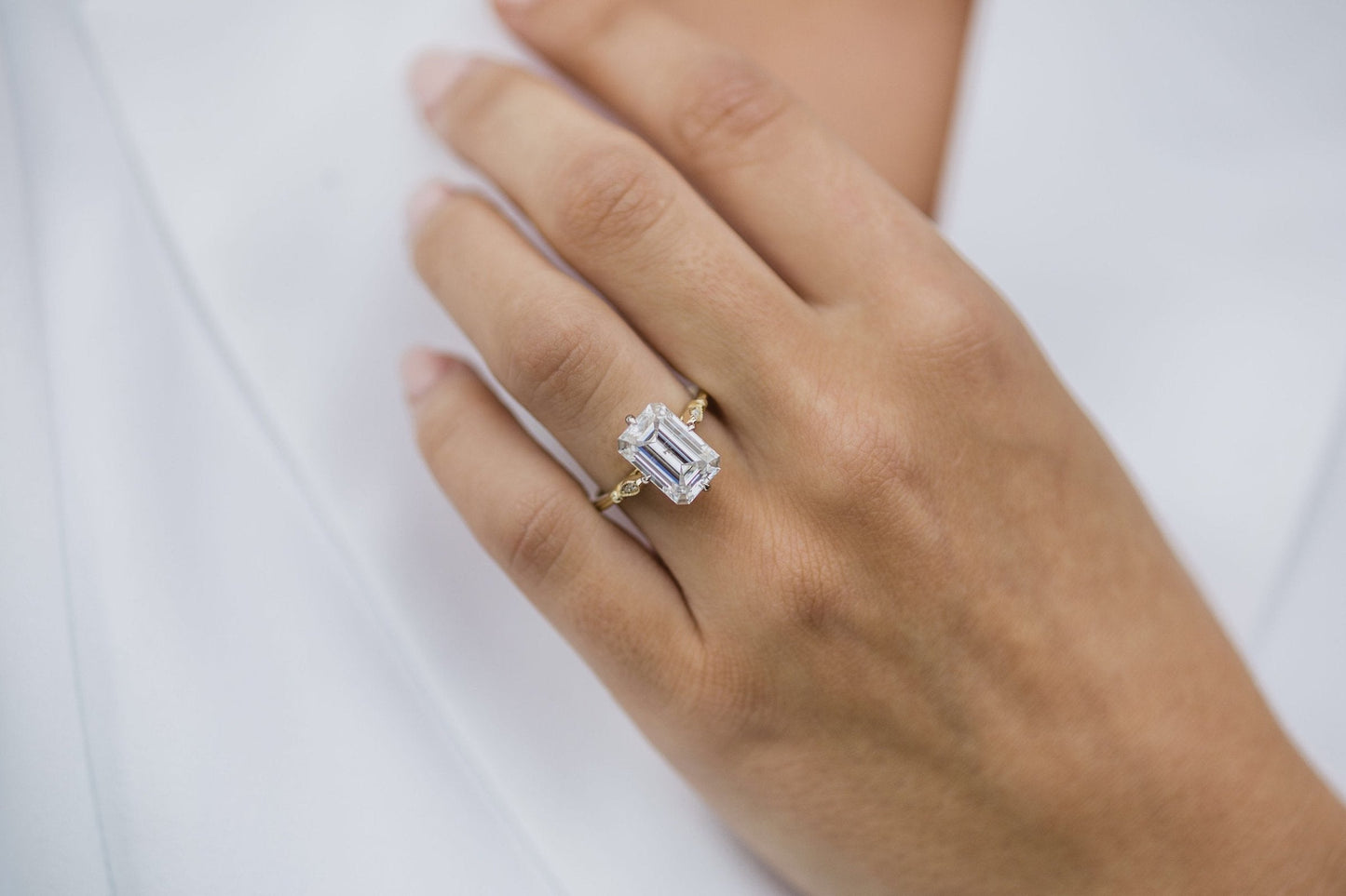 4.10CT Emerald Cut Vintage Pave Moissanite Diamond Engagement Ring