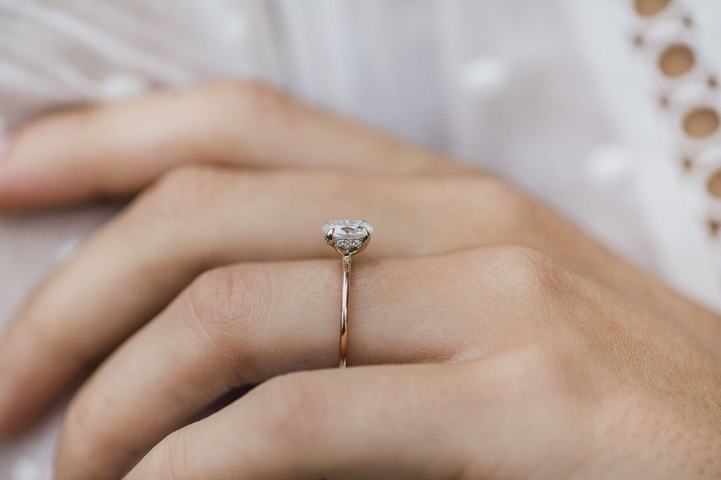 1.33CT Oval Hidden Halo Four Prong Moissanite Diamond Engagement Ring