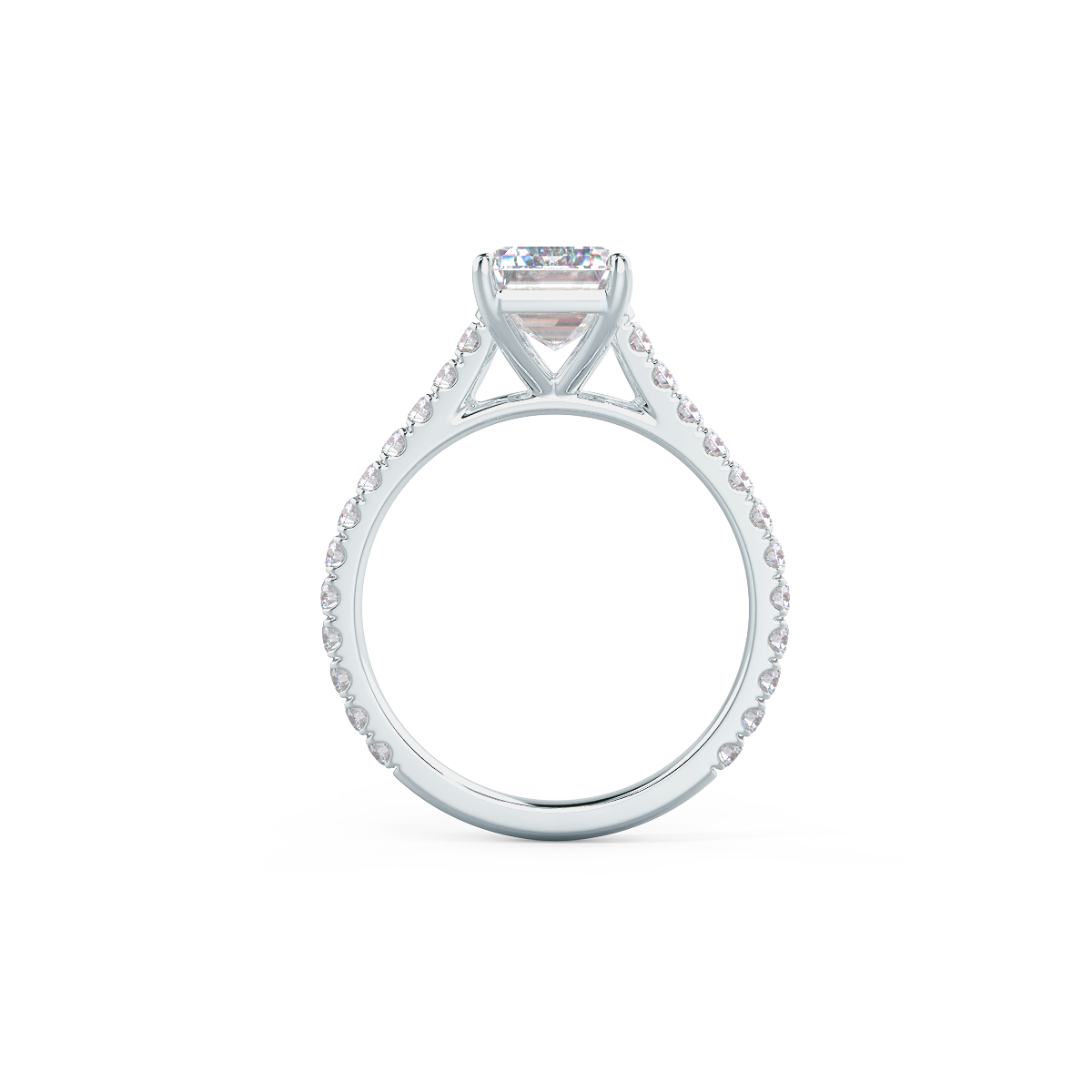 1.75CT Emerald Cut Moissanite Cathedral Pave Diamond Engagement Ring