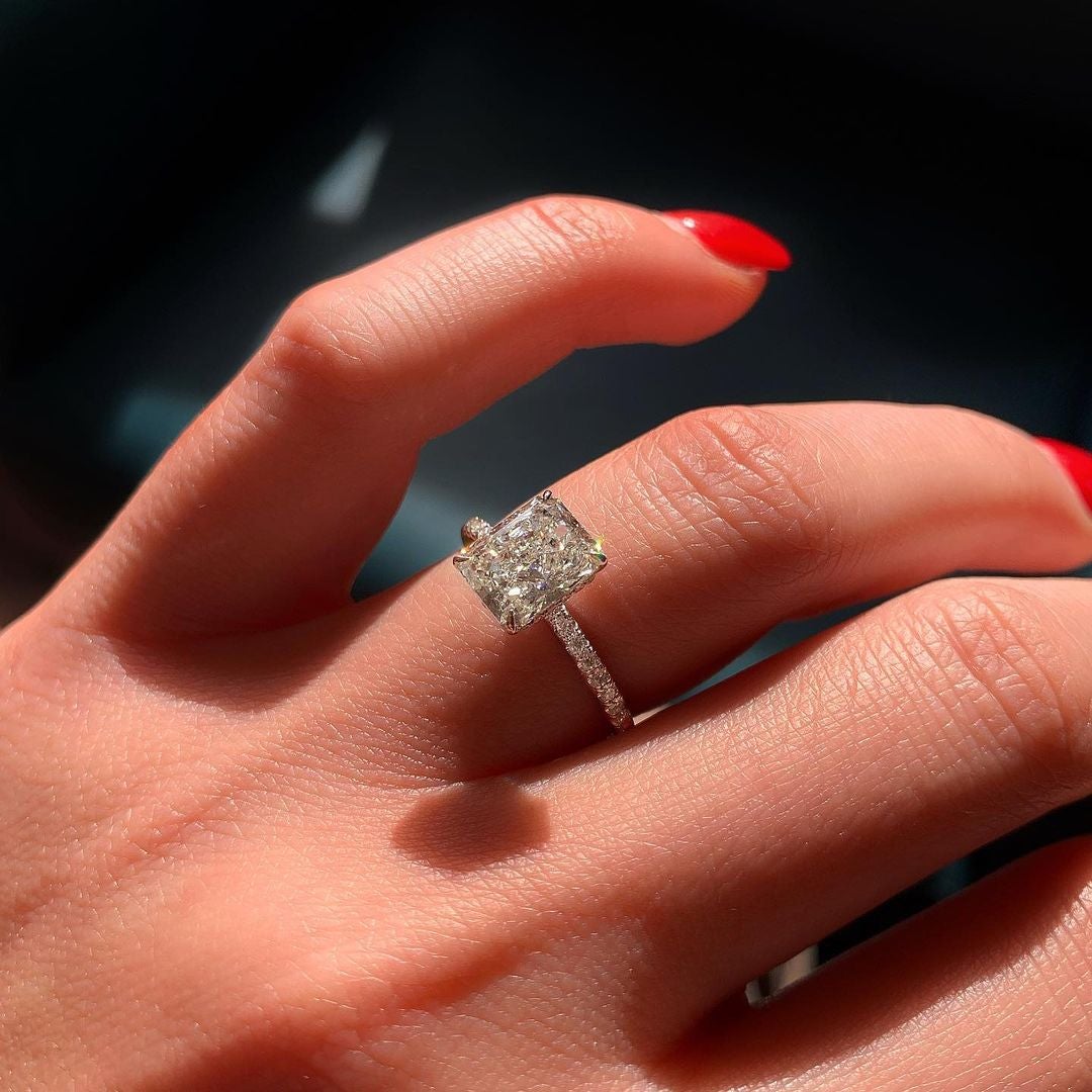 1.50CT Cushion Cut Hidden Halo Moissanite Diamond Engagement Ring