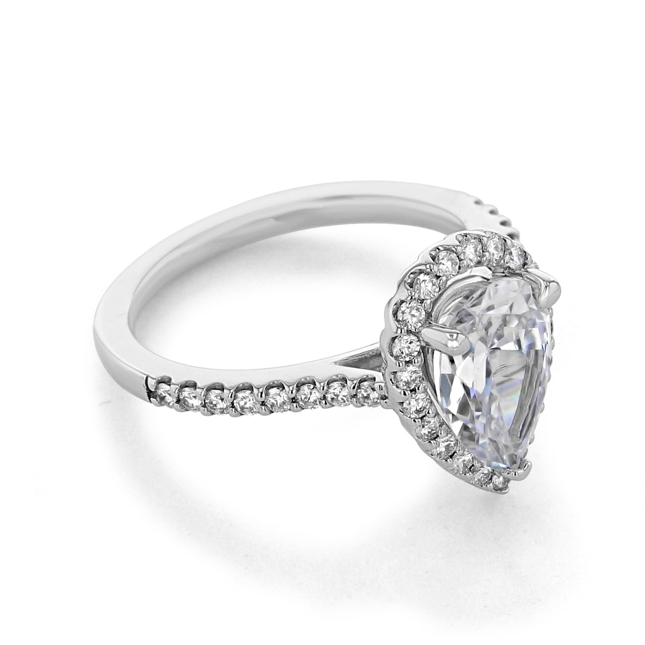 1.93ct Pear Cut Halo Moissanite Solitaire Engagement Ring