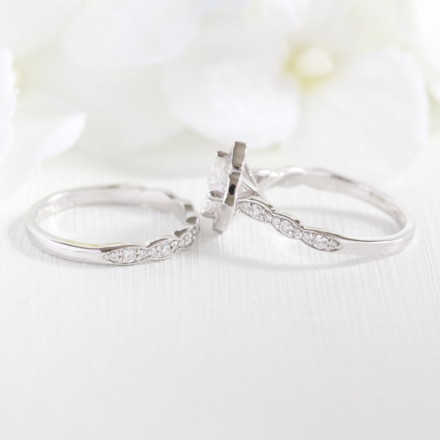 Cushion Cut Moissanite Ring With Diamond Band