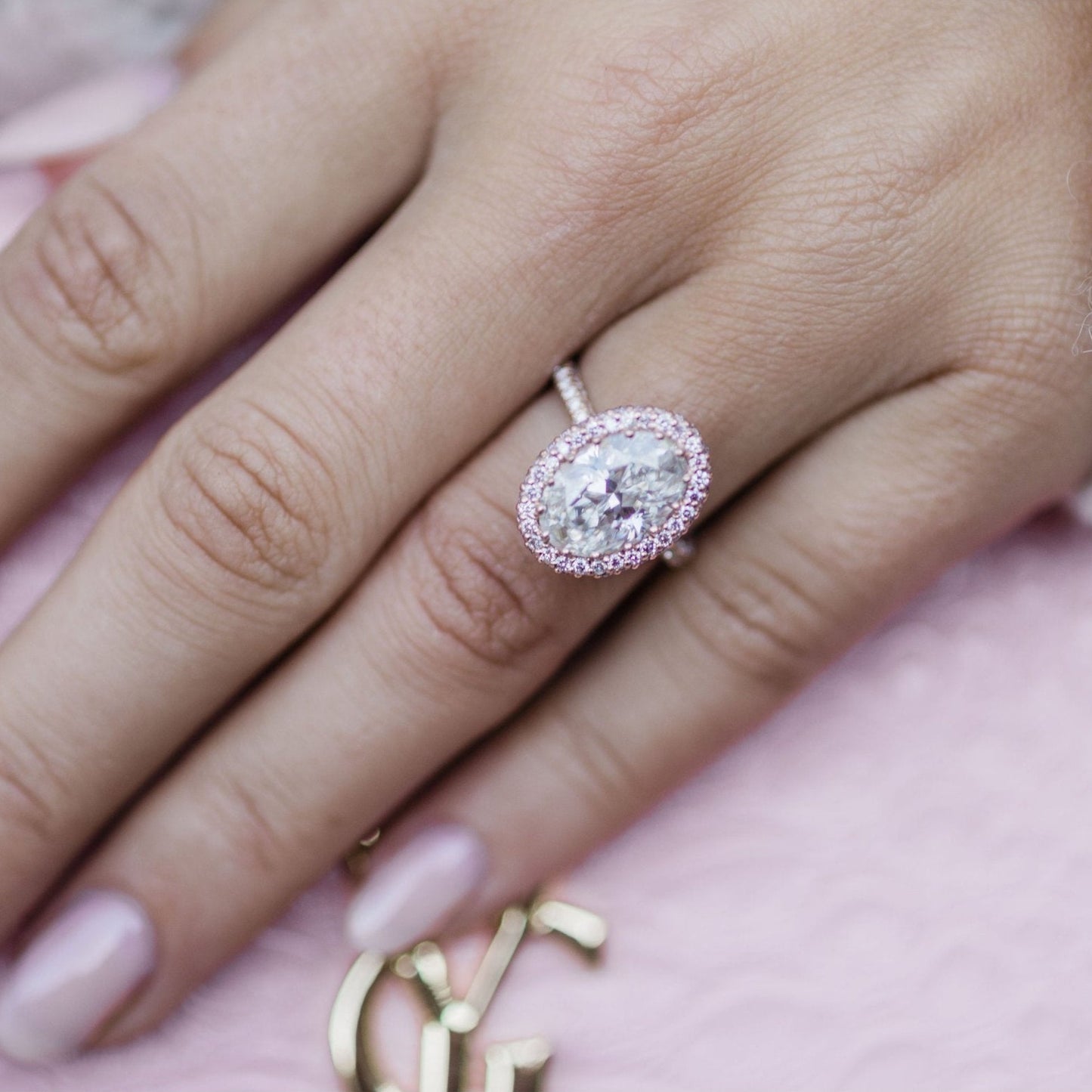 3.90 CT Oval Halo & Pave Moissanite Engagement Ring