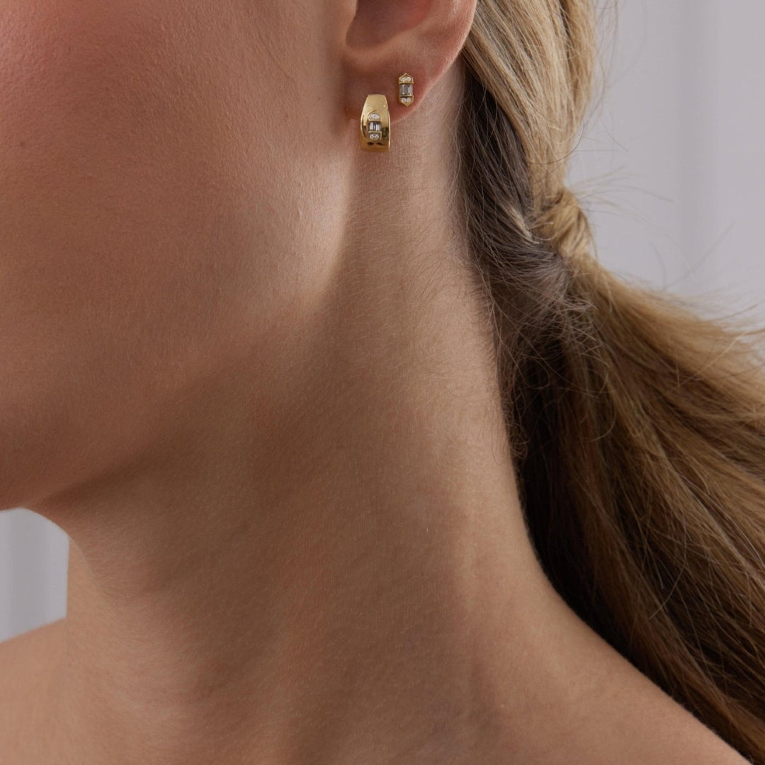 0.17 TCW Round & Baguette Moissanite Diamond Huggie Earrings