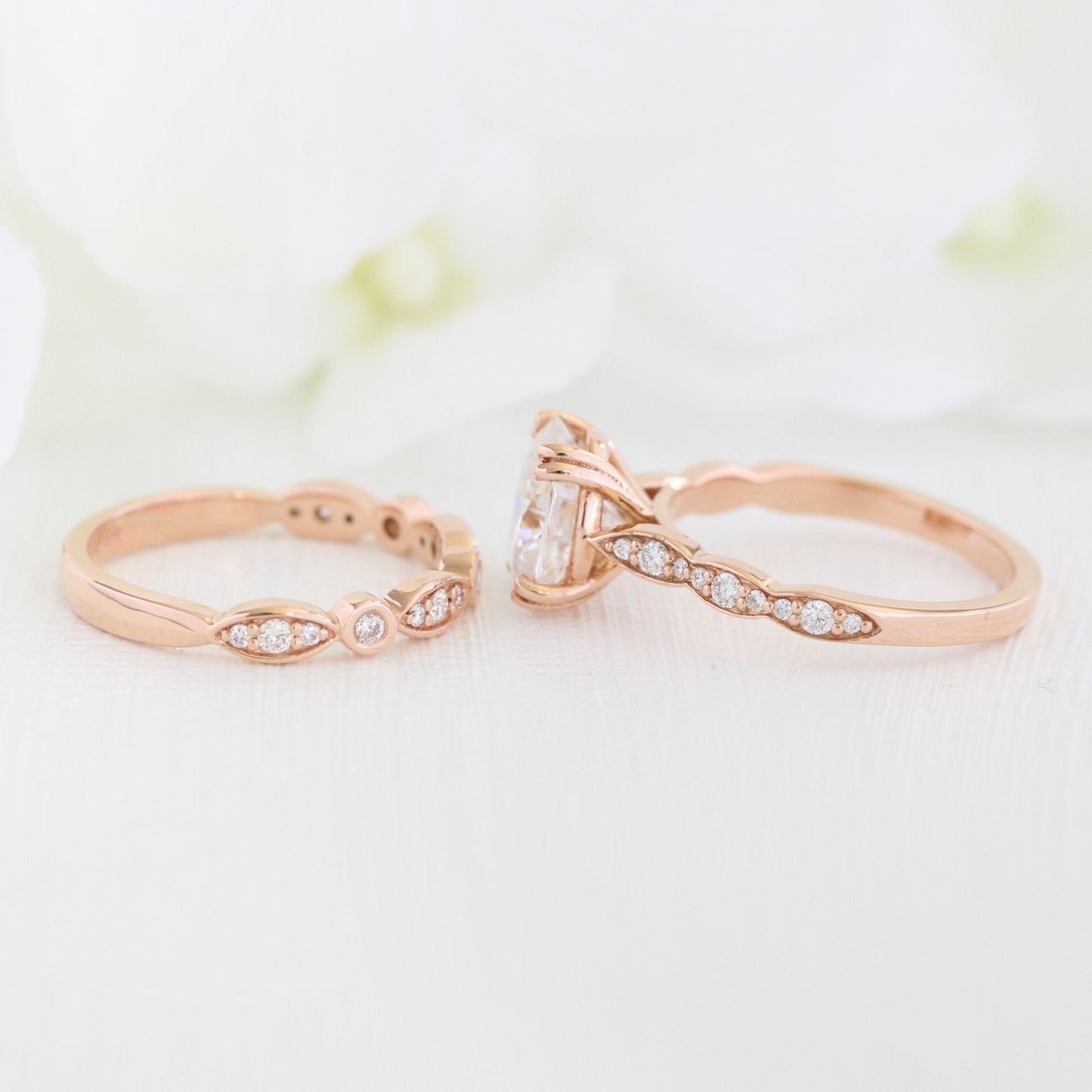 2.0ct Oval Moissanite Double Claw Ring with Matching Wedding Band