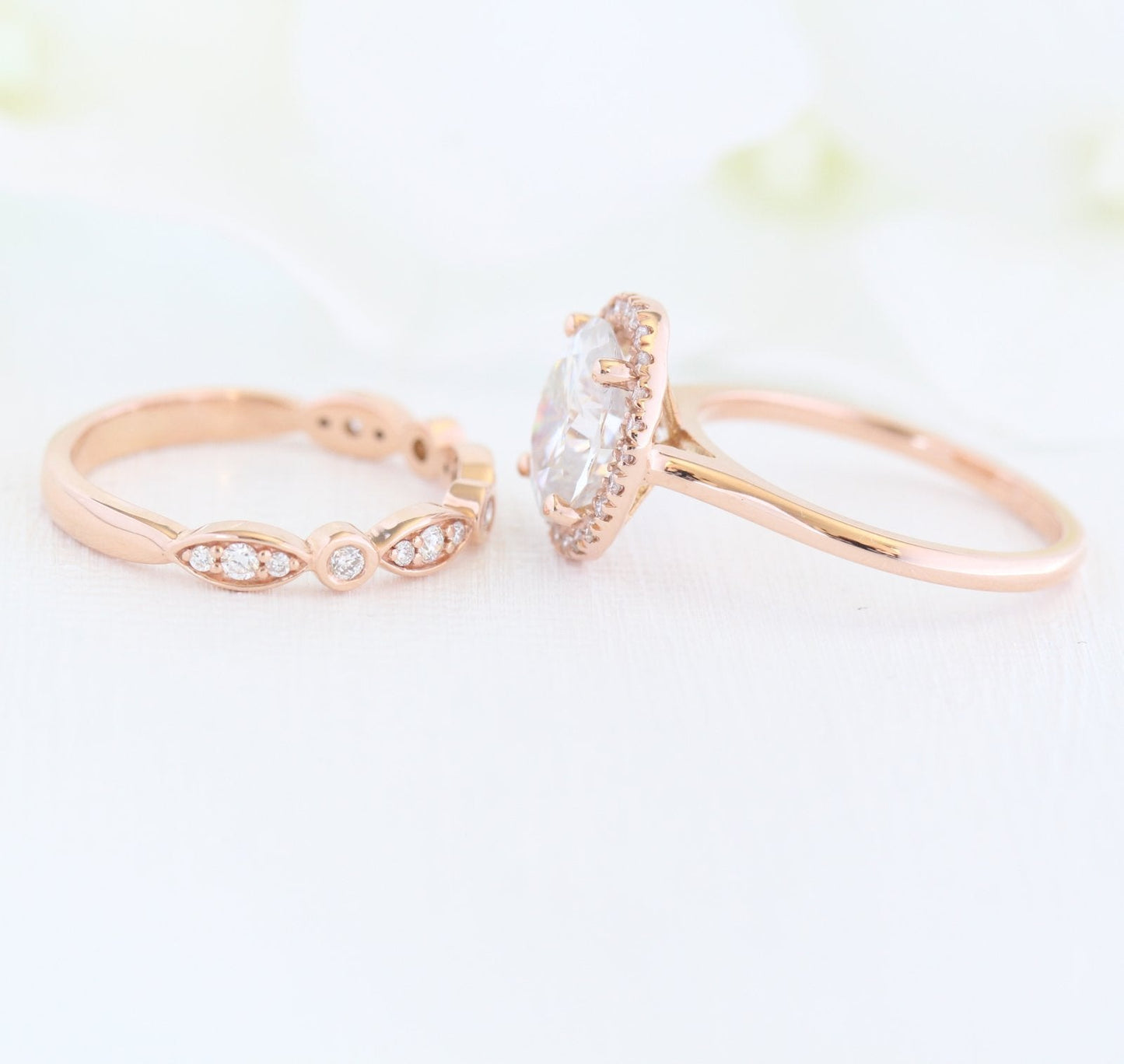 2.0ct Oval Moissanite Halo Engagement Ring with Bezel Diamond Band