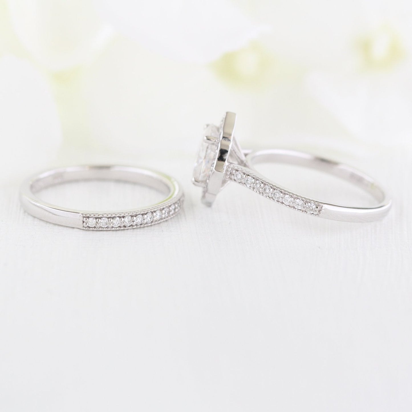 1.50ct Oval Moissanite Halo Engagement Ring Match with Channel Set Band