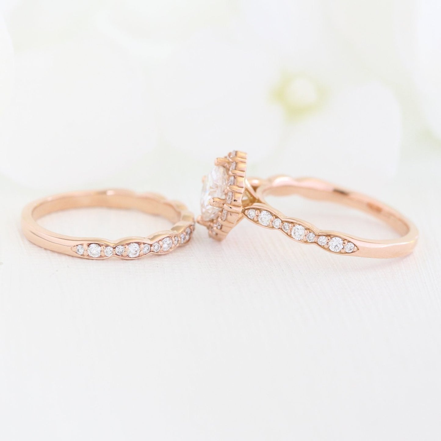 Cushion Cut Moissanite Ring With Halo Diamond Band