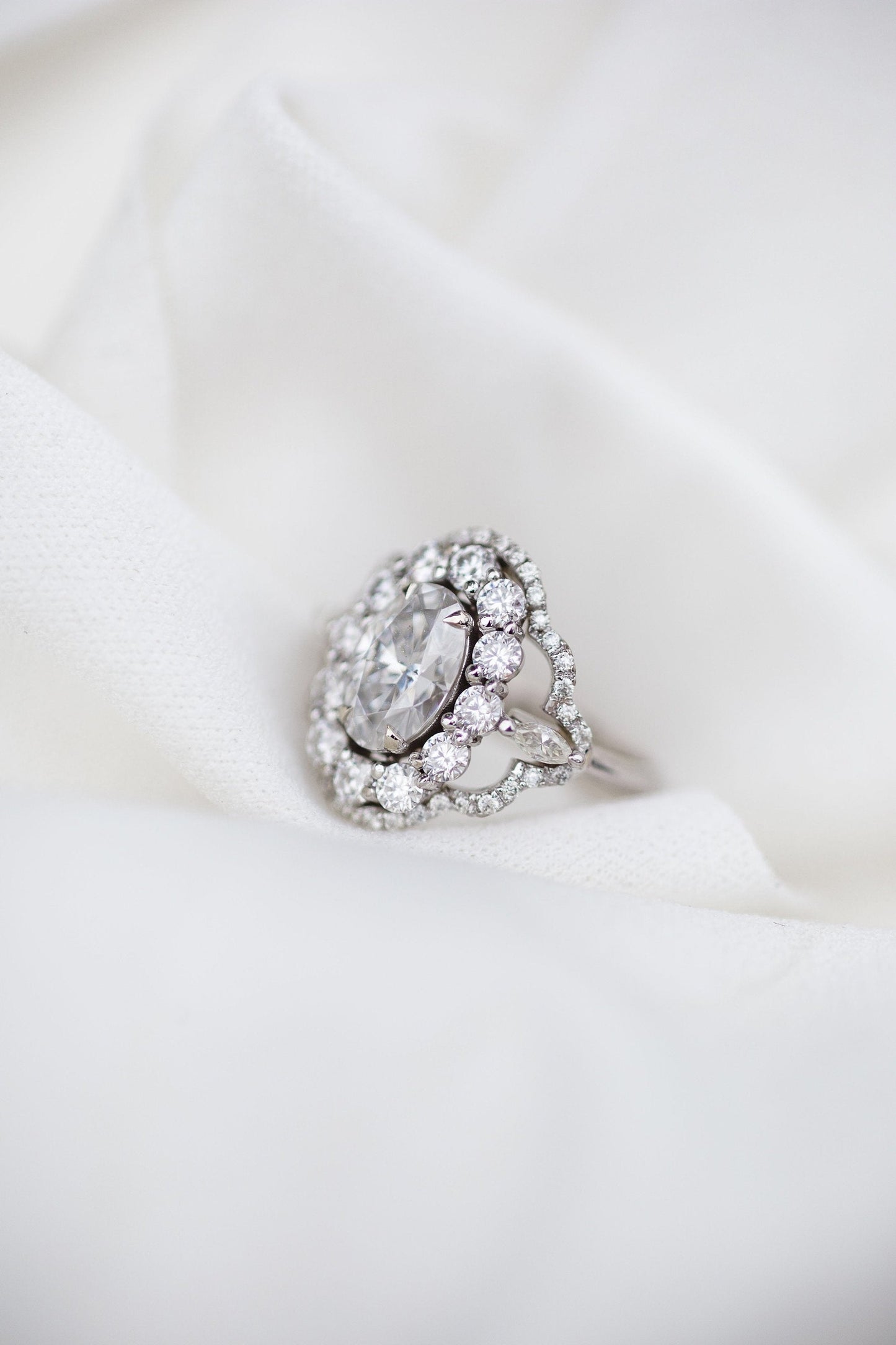 1.85 CT- 3.85 CT Oval Art Deco Halo Moissanite Engagement Ring