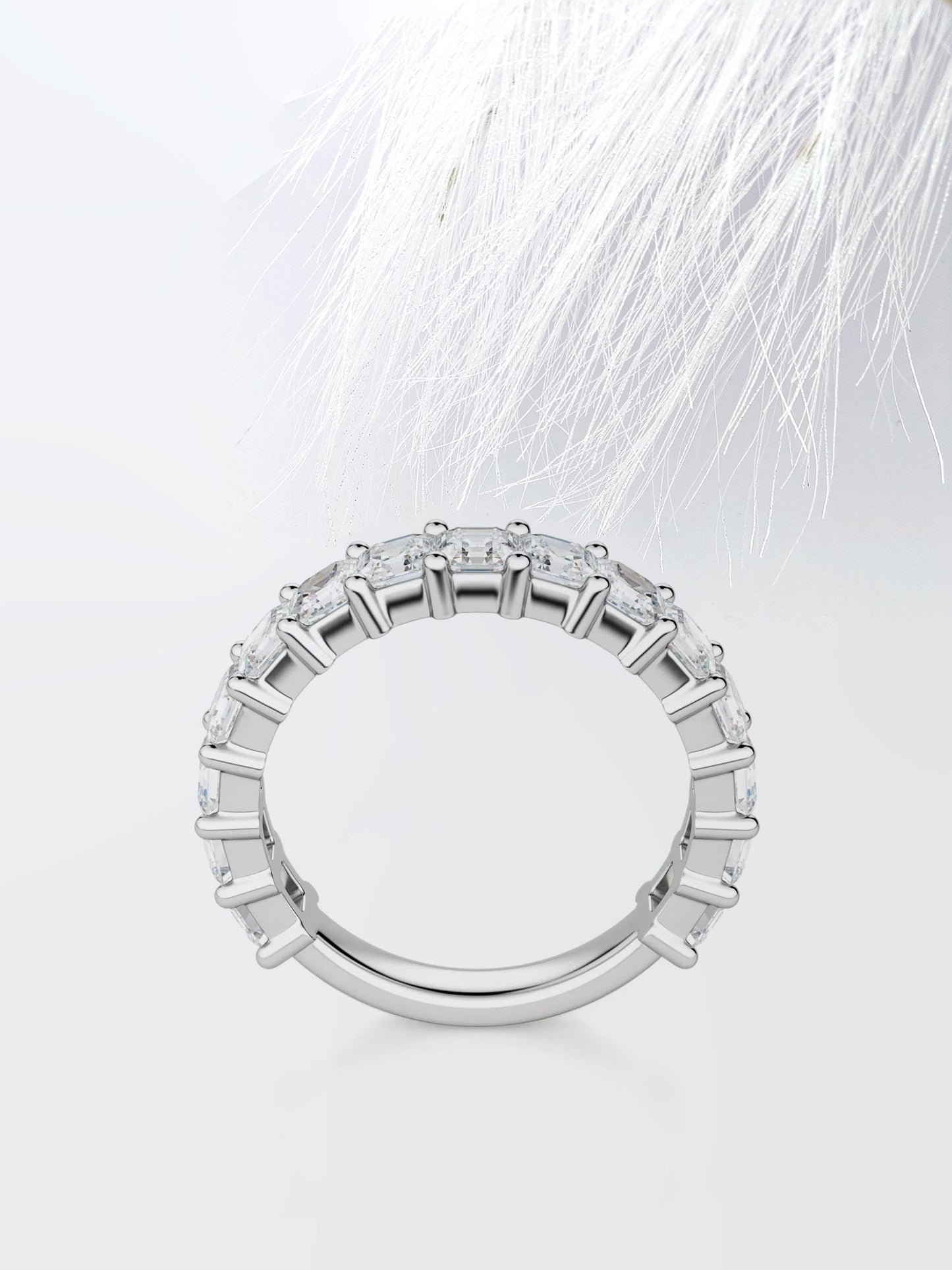 Asscher Cut Semi Eternity (3\\4) Diamond Wedding Band For Her