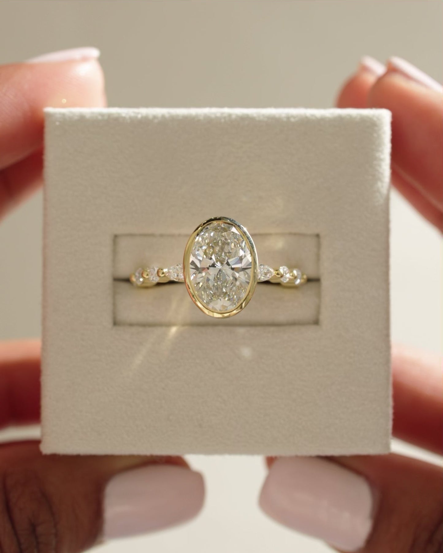 1.0 CT Oval Cut Bezel Pave Setting Moissanite Engagement Ring