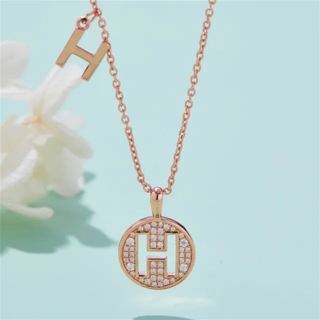 \ H \" Letter Moissanite Diamond Necklace for Women"
