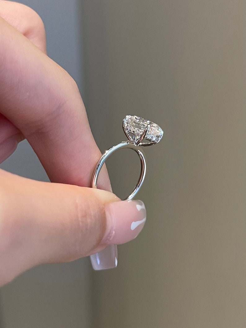 4.0CT Elongated Oval Diamond Hidden Halo Moissanite Engagement Ring