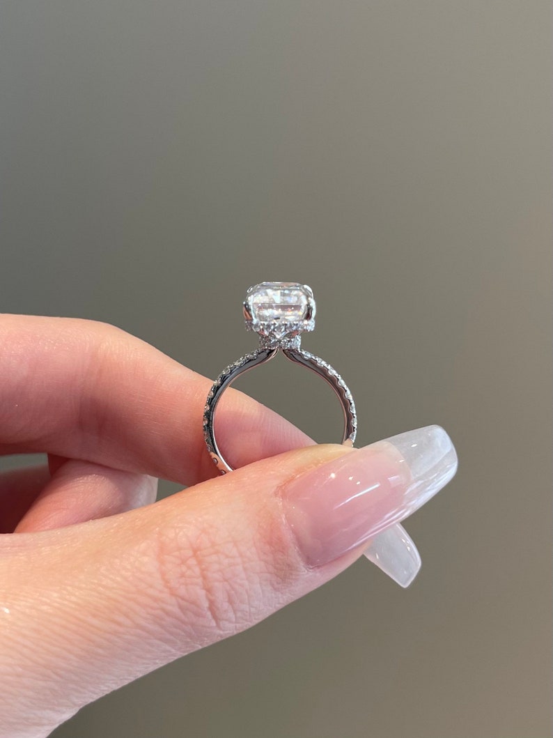 5.0CT Elongated Radiant Cut Pave Moissanite Diamond Engagement Ring