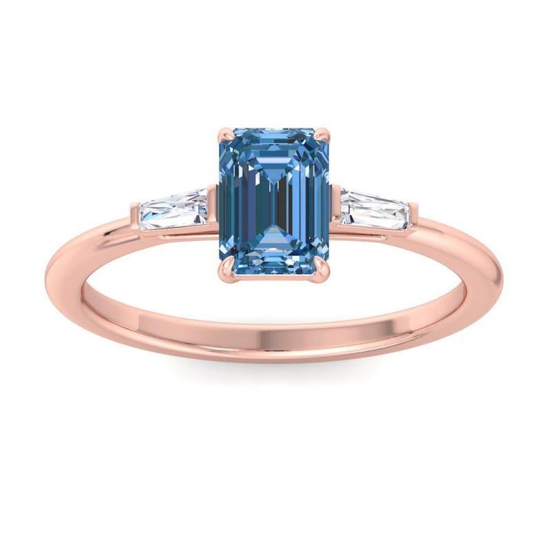Three Stone Emerald Cut Diamond Moissanite Engagement Ring