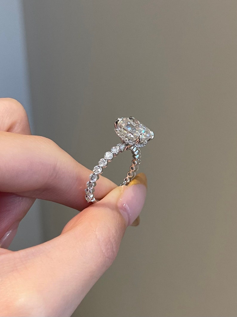 5CT Elongated Cushion Cut Hidden Halo Moissanite Diamond Engagement Ring