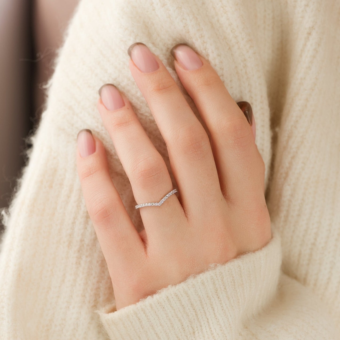 0.18 TCW Round Moissanite Curved Wedding Band