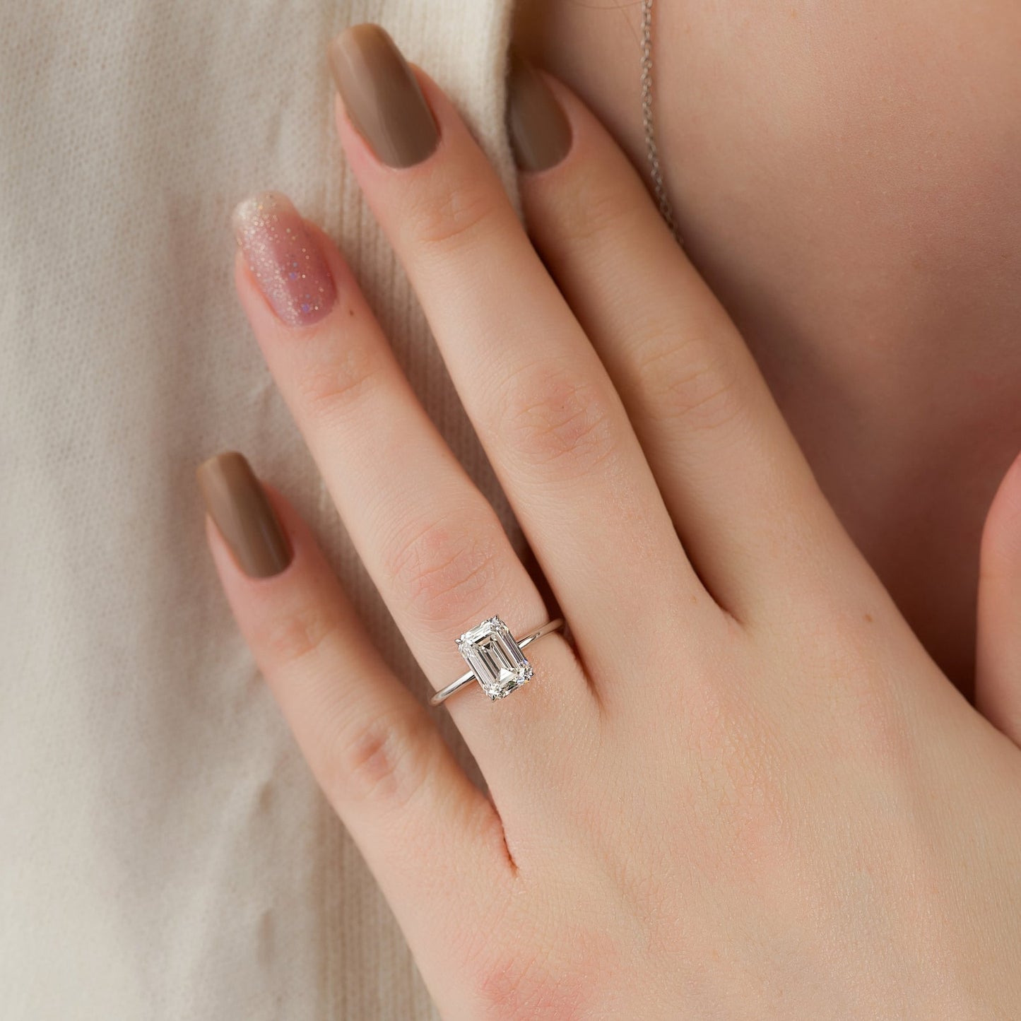 3.0 CT Emerald Moissanite Hidden Halo Engagement Ring