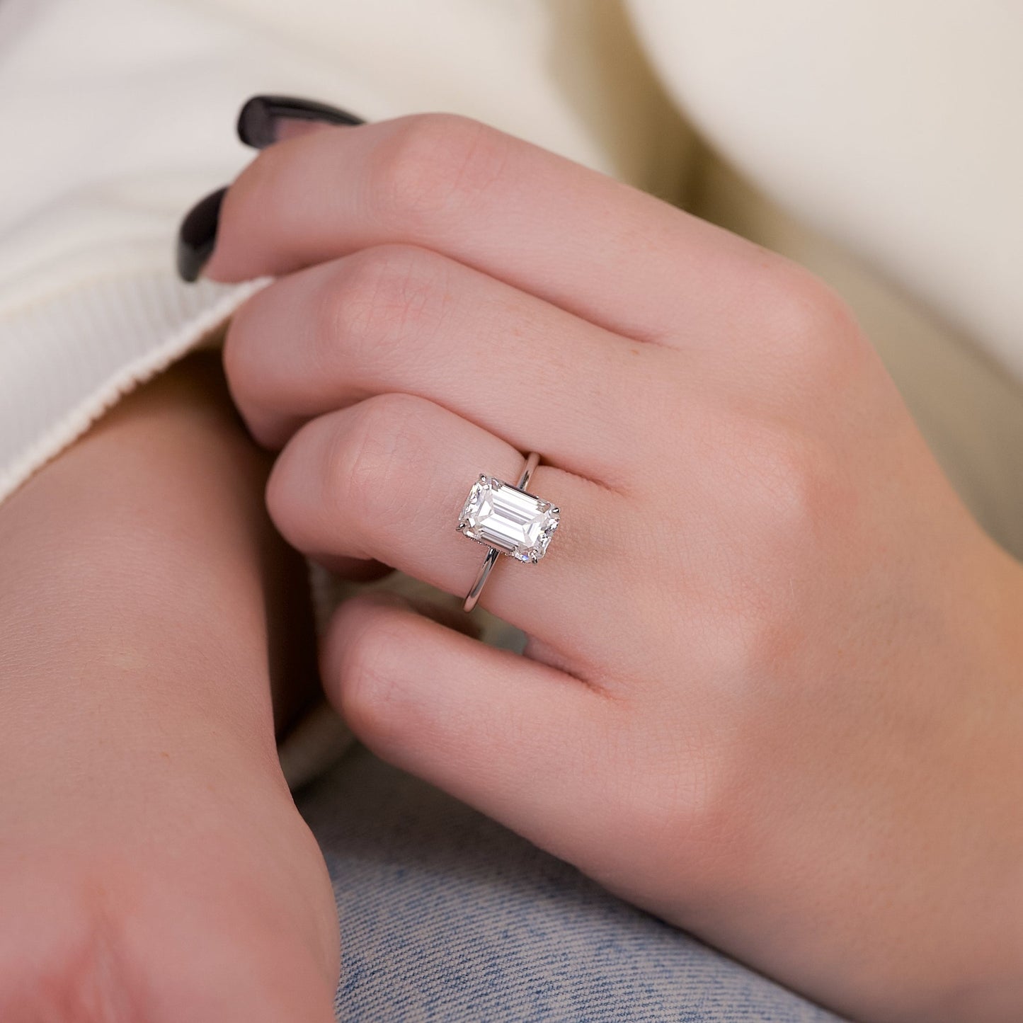 4.0CT Emerald Cut Hidden Halo Engagement Ring - Ready to Ship