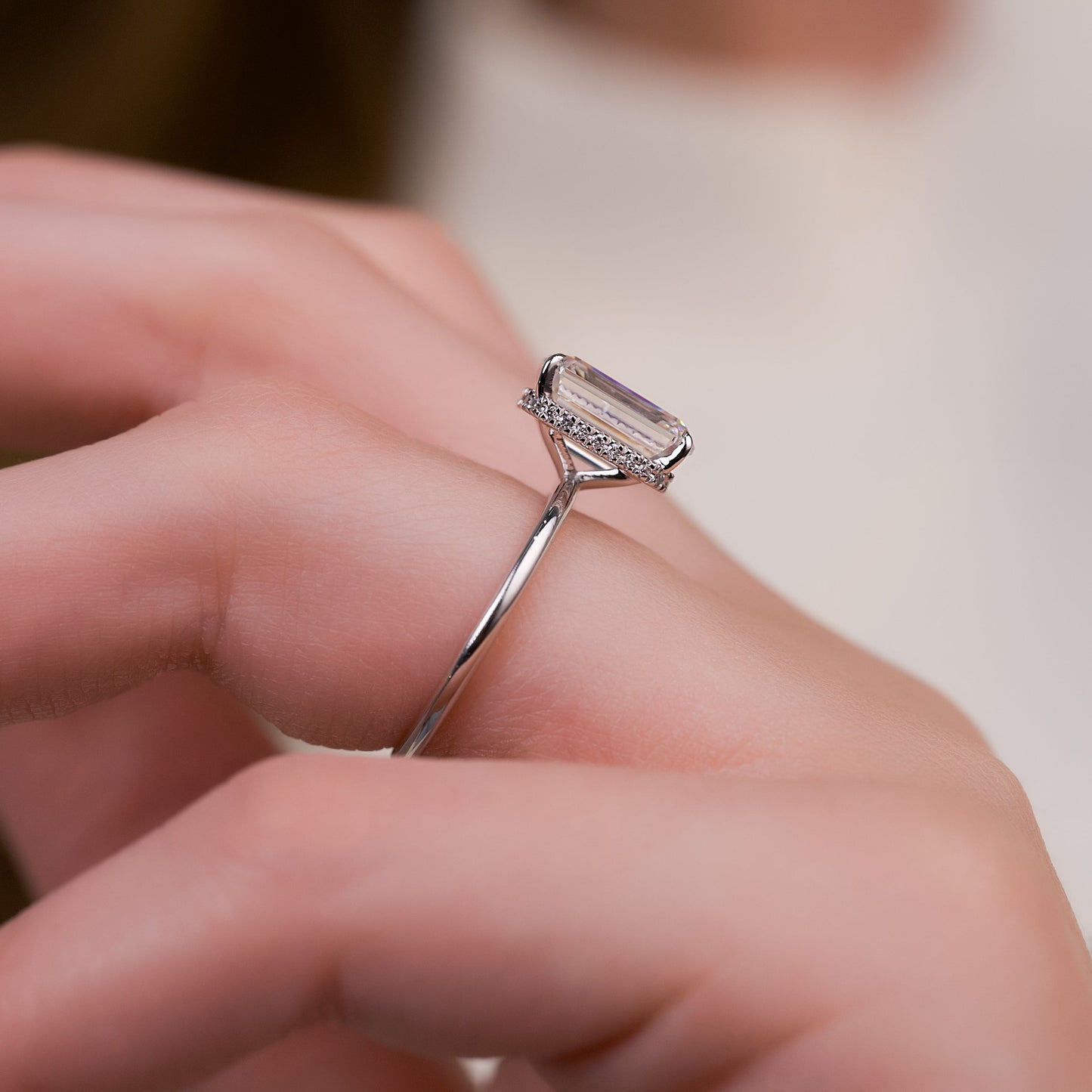 4.0CT Emerald Cut Hidden Halo Engagement Ring - Ready to Ship