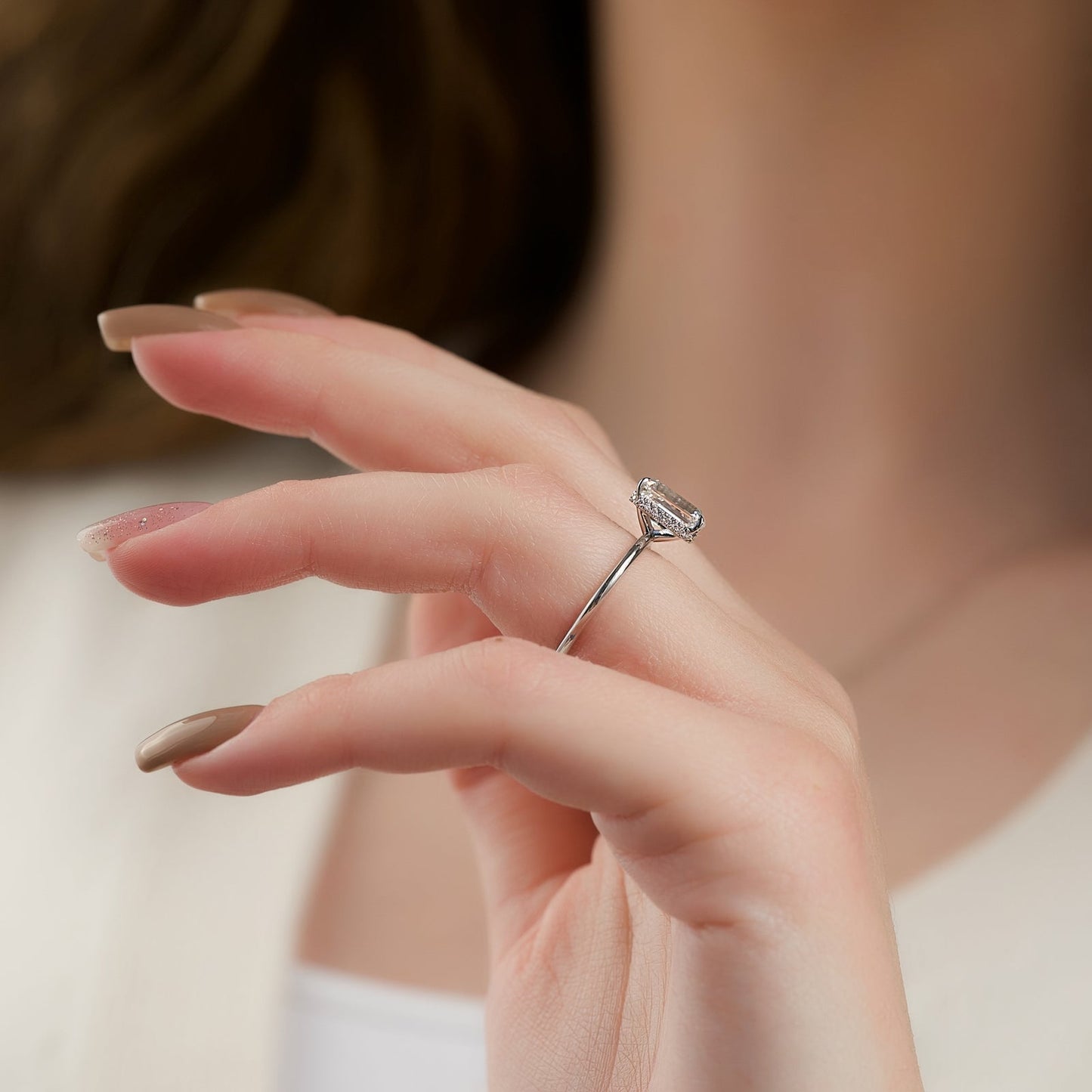 3.0 CT Emerald Moissanite Hidden Halo Engagement Ring