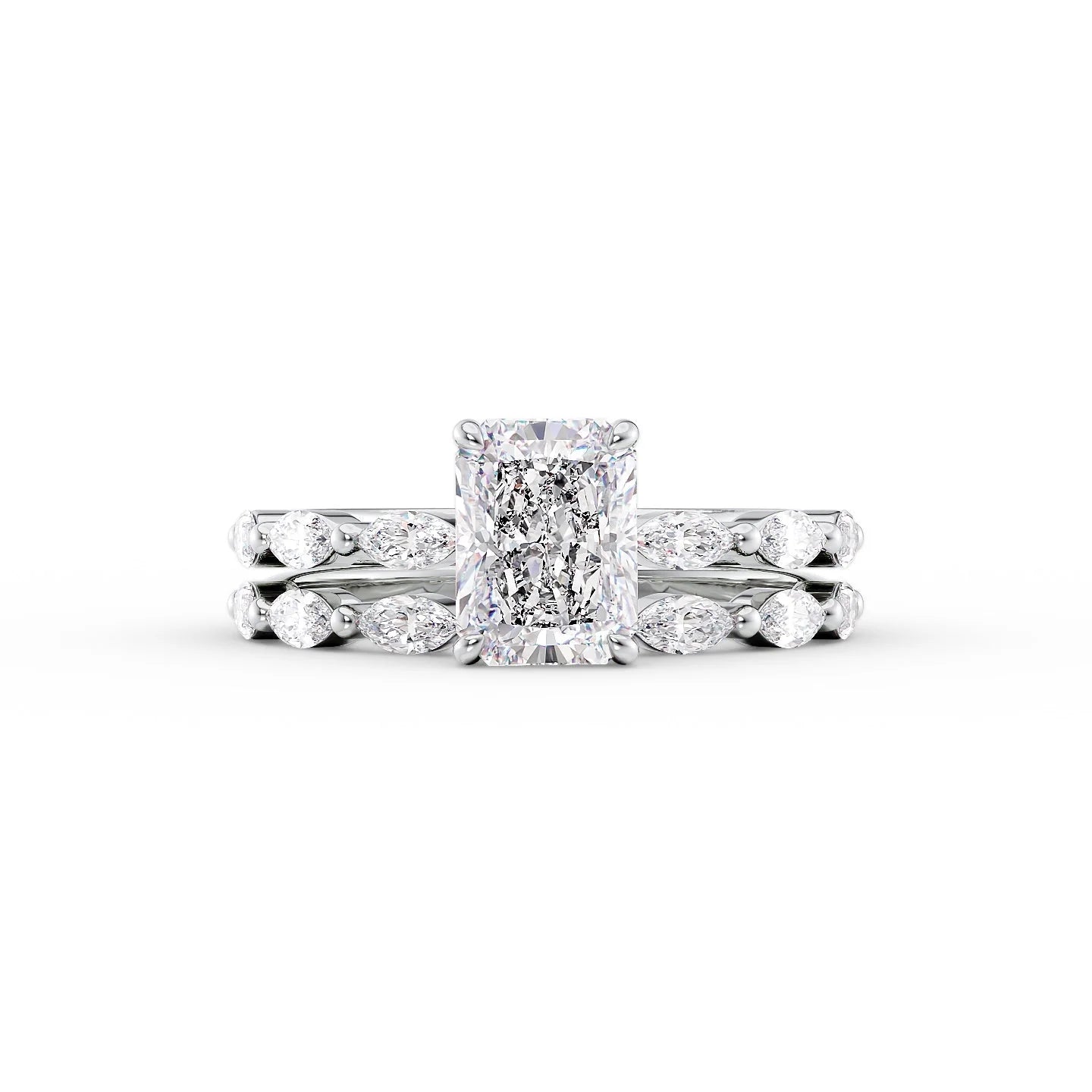 2.50 CT Radiant Moissanite Hidden Halo Engagement Ring With Pave Setting