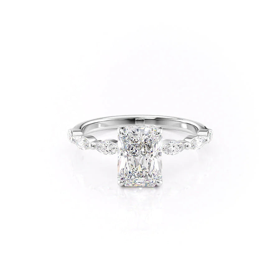 2.50 CT Radiant Moissanite Hidden Halo Engagement Ring With Pave Setting