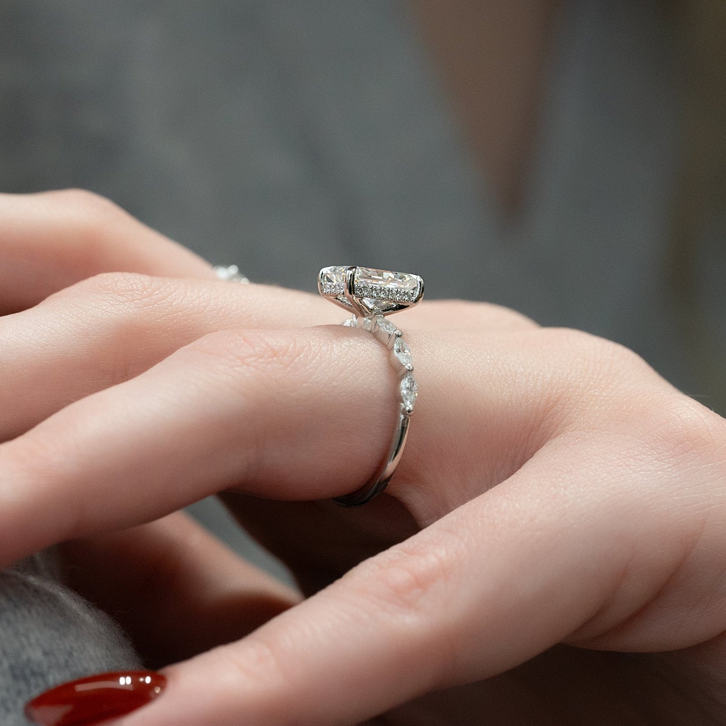 2.50 CT Radiant Moissanite Hidden Halo Engagement Ring With Pave Setting