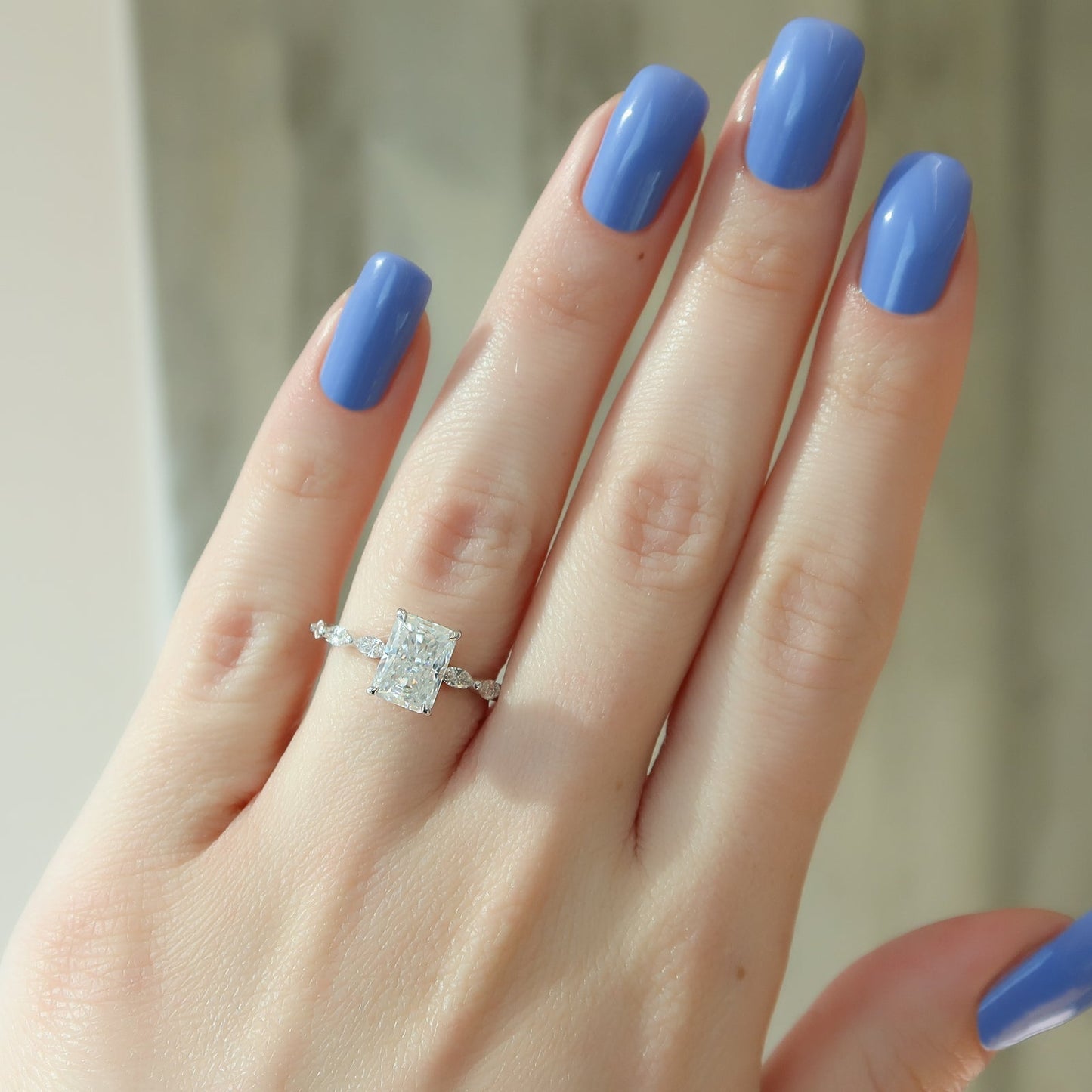 2.50 CT Radiant Moissanite Hidden Halo Engagement Ring With Pave Setting