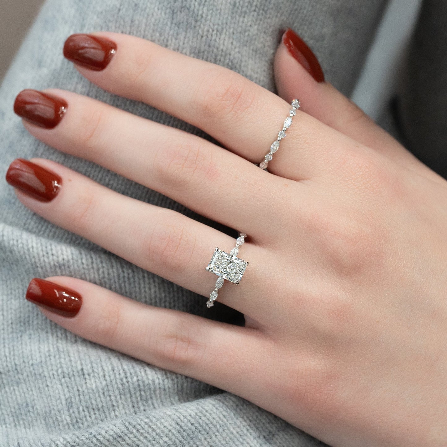 2.50 CT Radiant Moissanite Hidden Halo Engagement Ring With Pave Setting