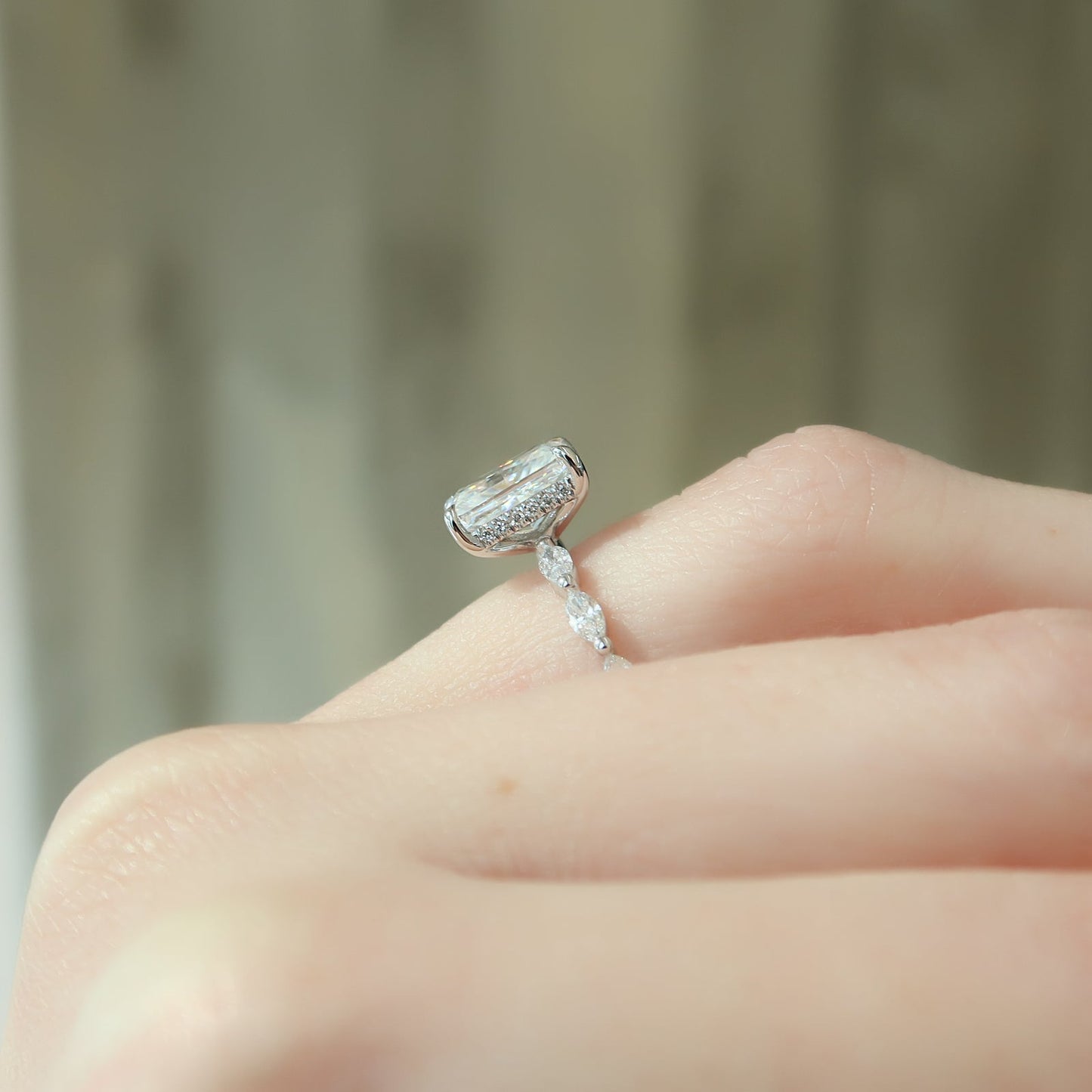2.50 CT Radiant Moissanite Hidden Halo Engagement Ring With Pave Setting