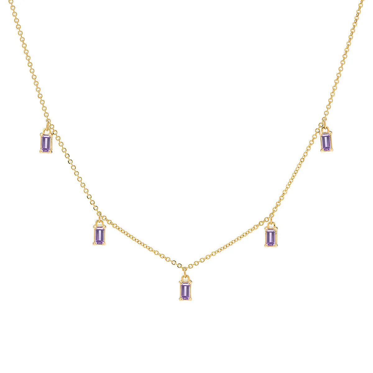 3.50 TCW Baguette Cut Five Stone Moissanite February Birthstone Necklace