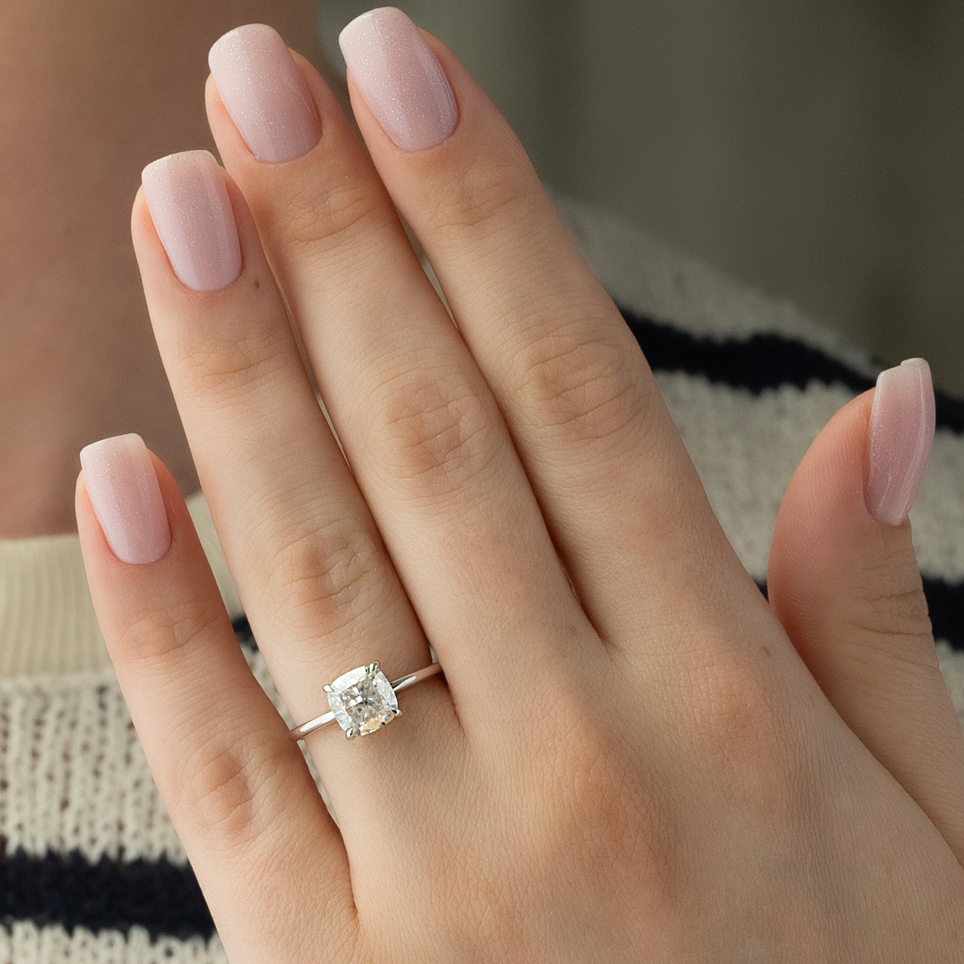 2.0 CT Cushion Moissanite Hidden Halo Engagement Ring