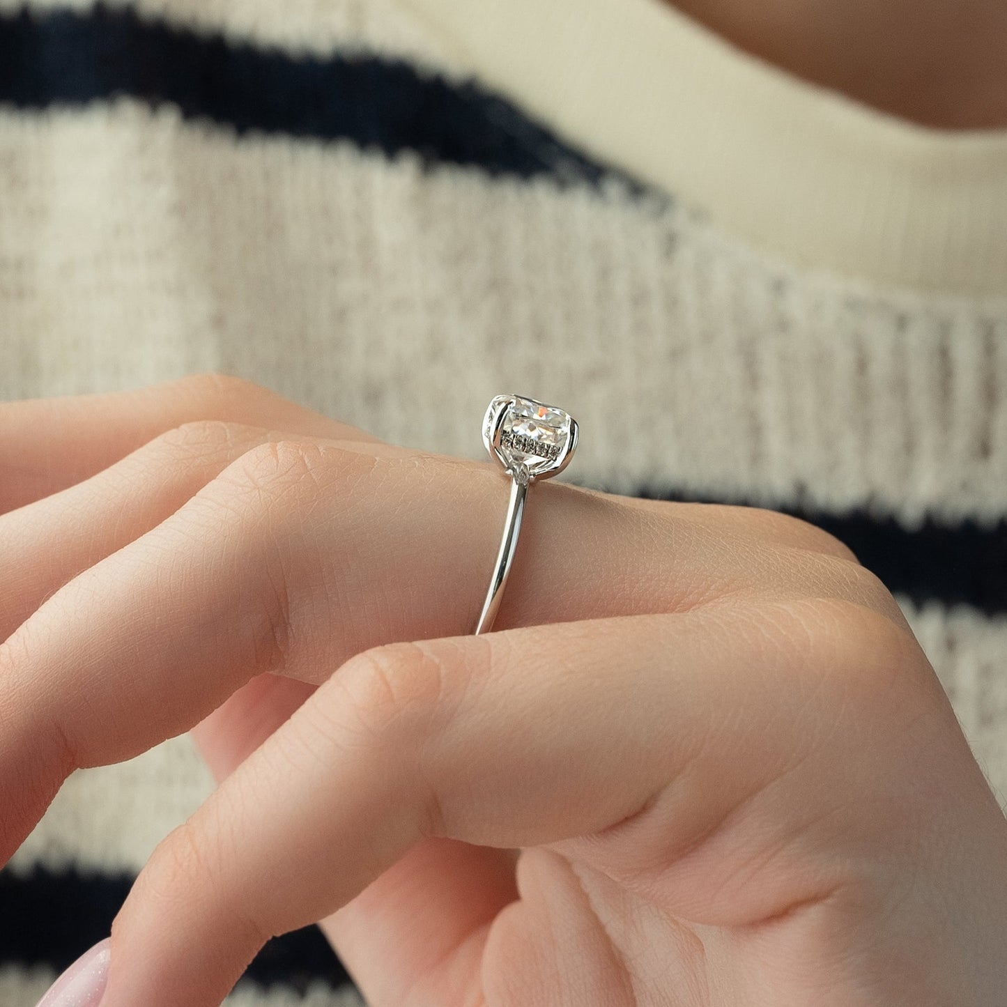 2.0 CT Cushion Moissanite Hidden Halo Engagement Ring