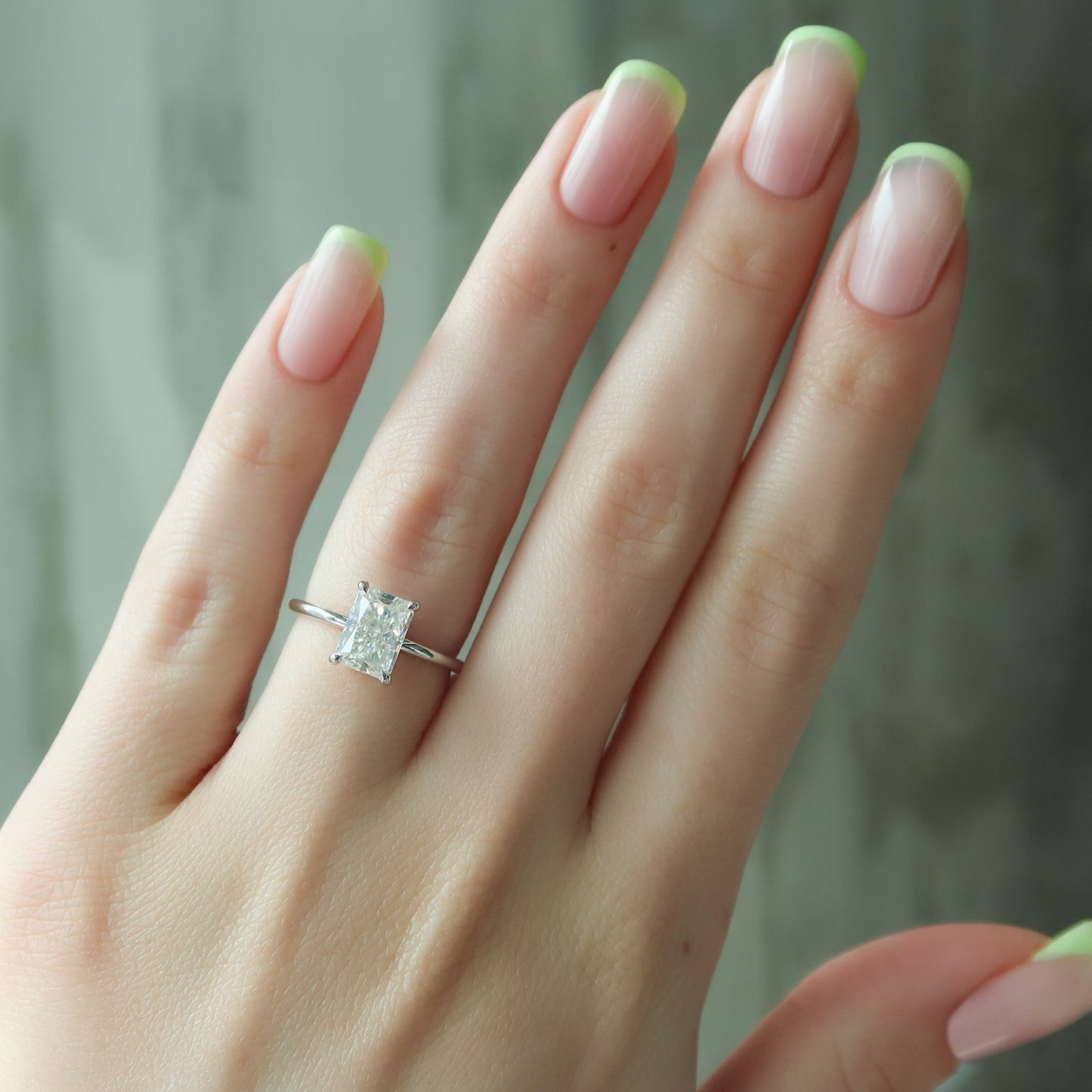 2.0 CT Radiant Moissanite Hidden Halo Engagement Ring