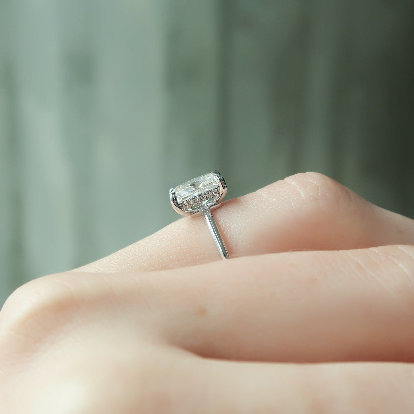 2.0 CT Radiant Moissanite Hidden Halo Engagement Ring