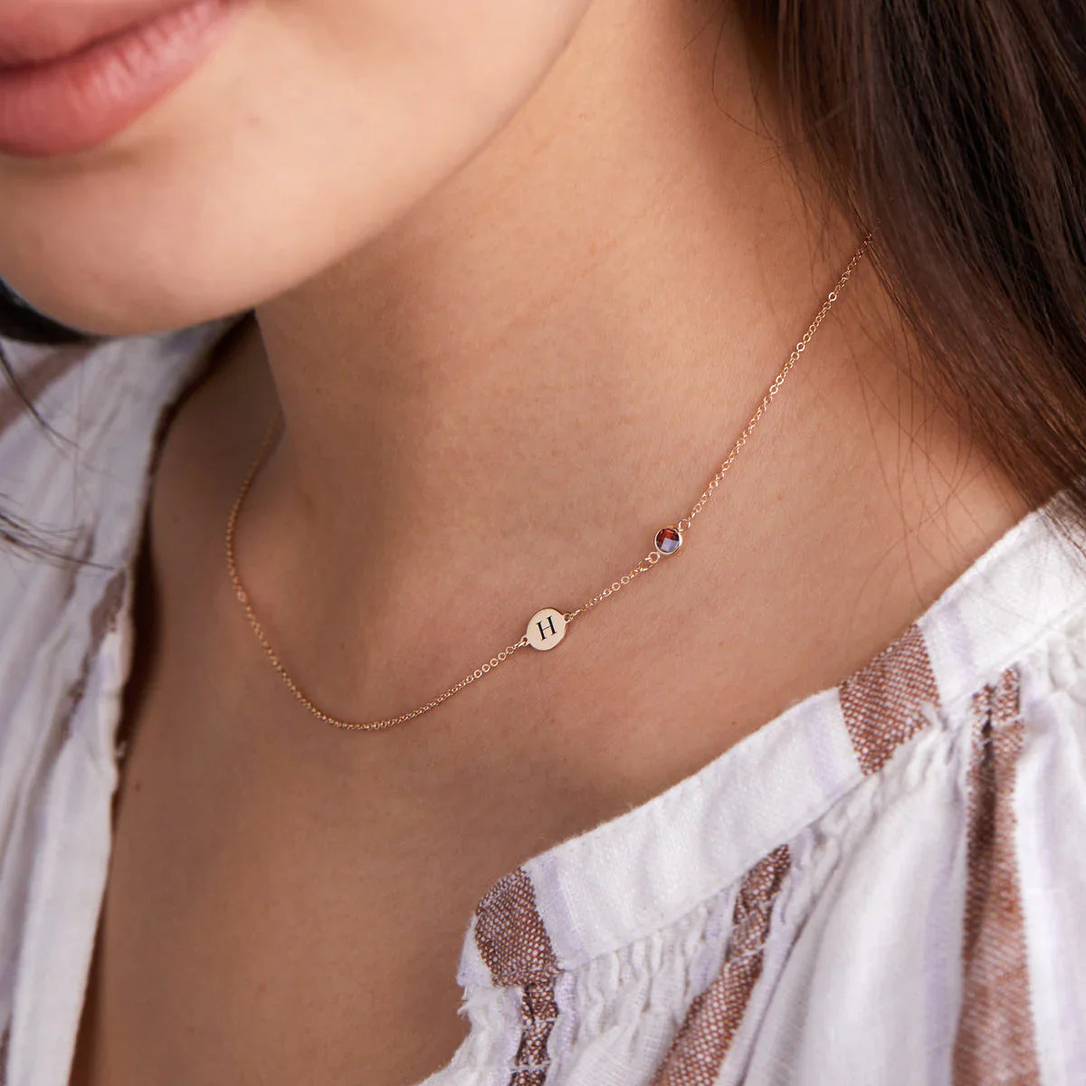 0.25CT Round Cut Customized Moissanite January Birthstone Necklace