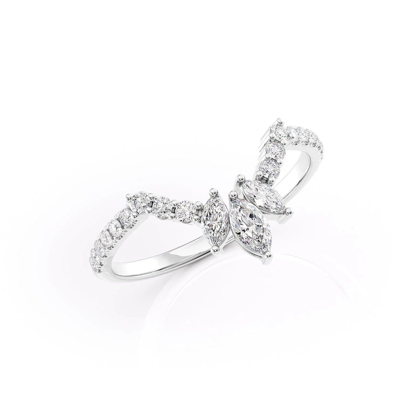 0.40 TCW Marquise & Round Moissanite Curved Wedding Band
