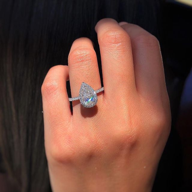 2.10CT Pear Cut Moissanite Double Halo Engagement Ring