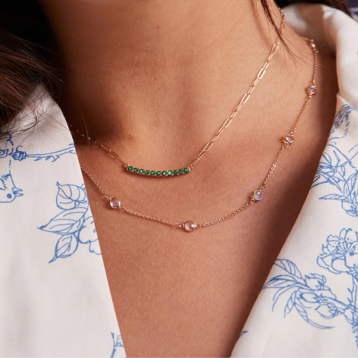 1.32TCW Round Cut Emerald Moissanite May Birthstone Necklace