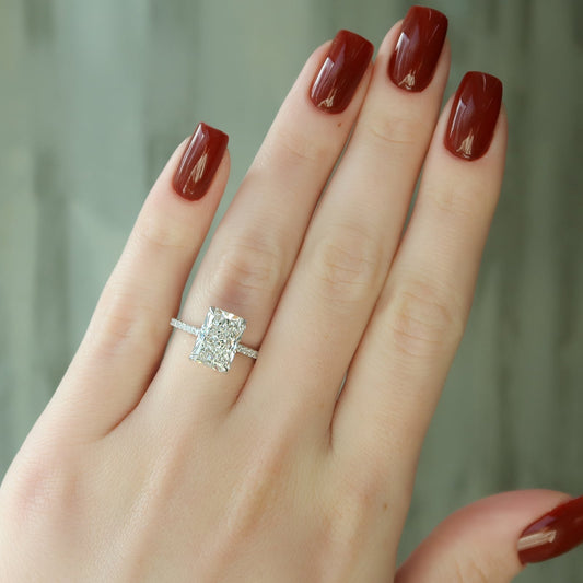 4.0 CT Radiant Moissanite Pave Setting Engagement Ring