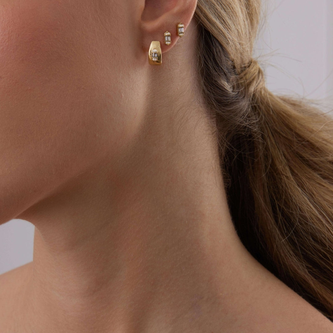 0.17 TCW Round & Baguette Moissanite Diamond Huggie Earrings
