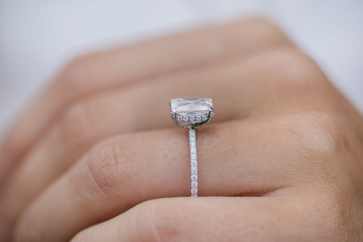 2.0CT Radiant Cut Hidden Halo Moissanite Engagement Ring