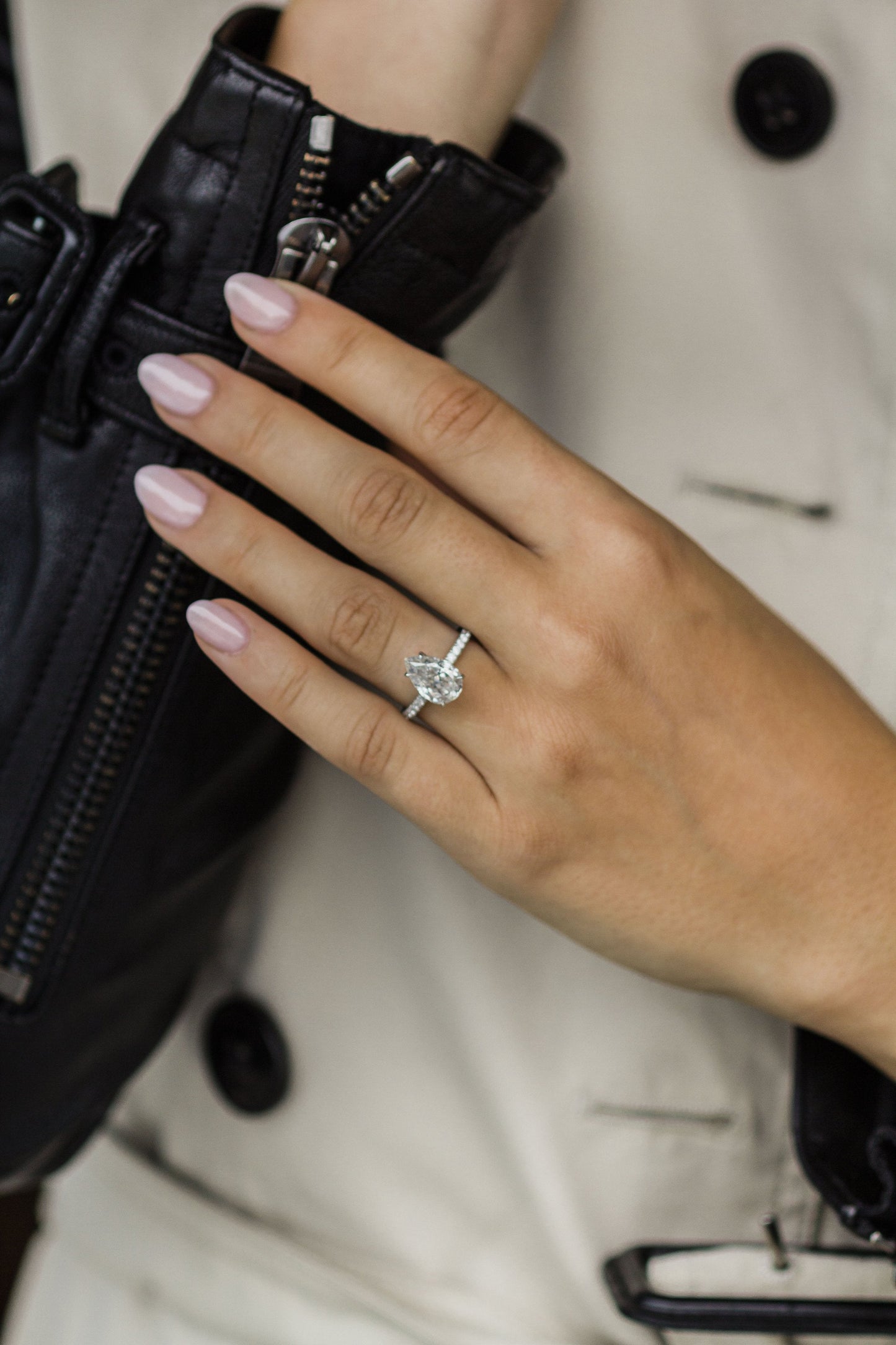 3.1 CT Pear Cut Hidden Halo Moissanite Engagement Ring
