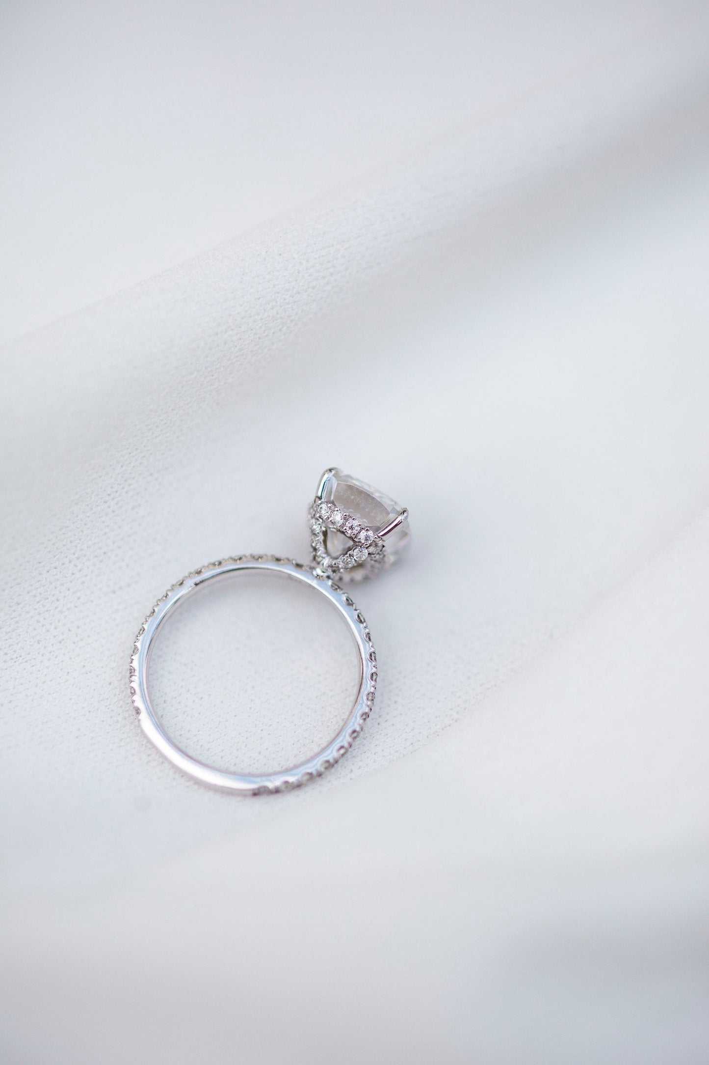 3.15CT Cushion Cut Hidden Halo Moissanite Diamond Engagement Ring