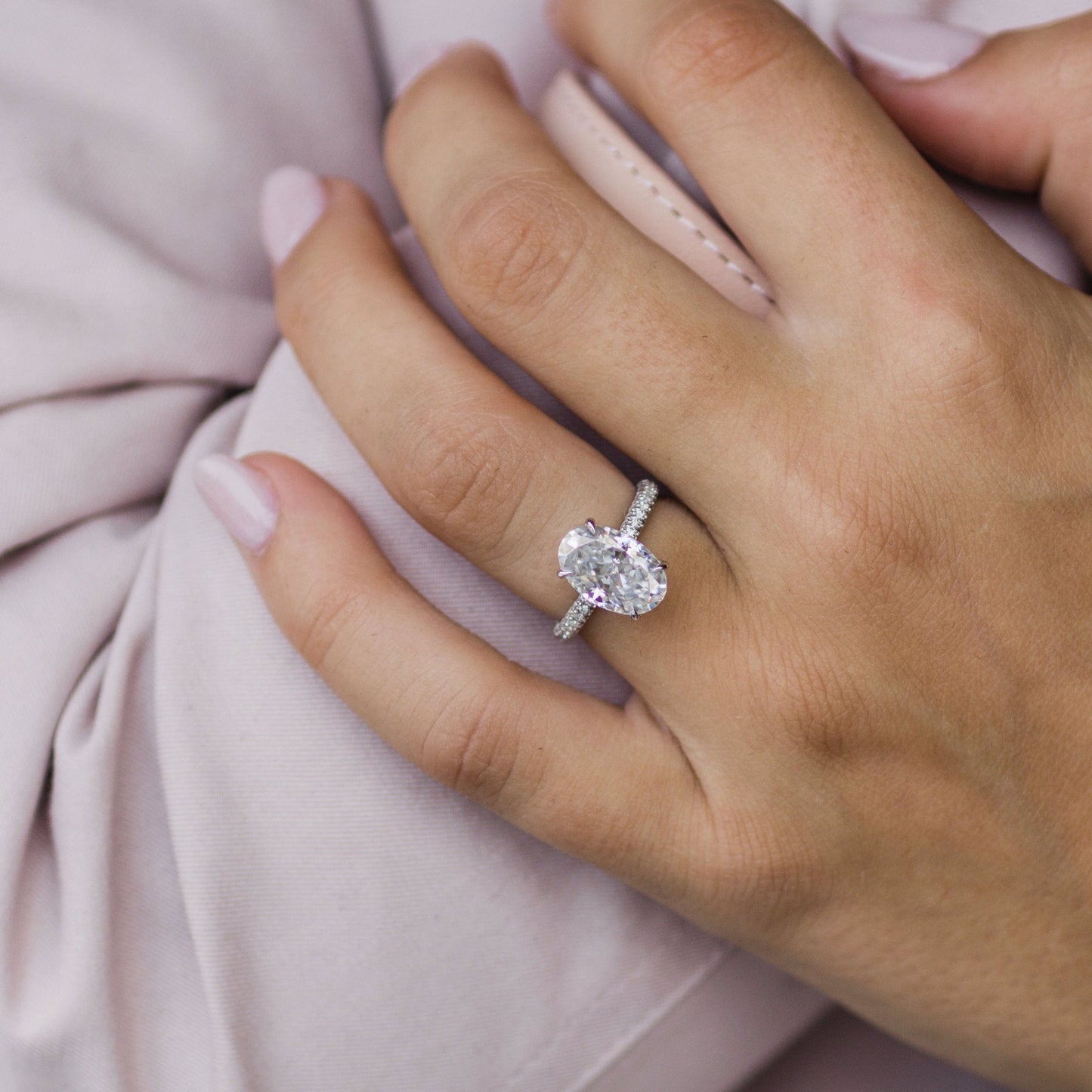 3.40CT Oval Cut Hidden Halo Moissanite Diamond Engagement Ring