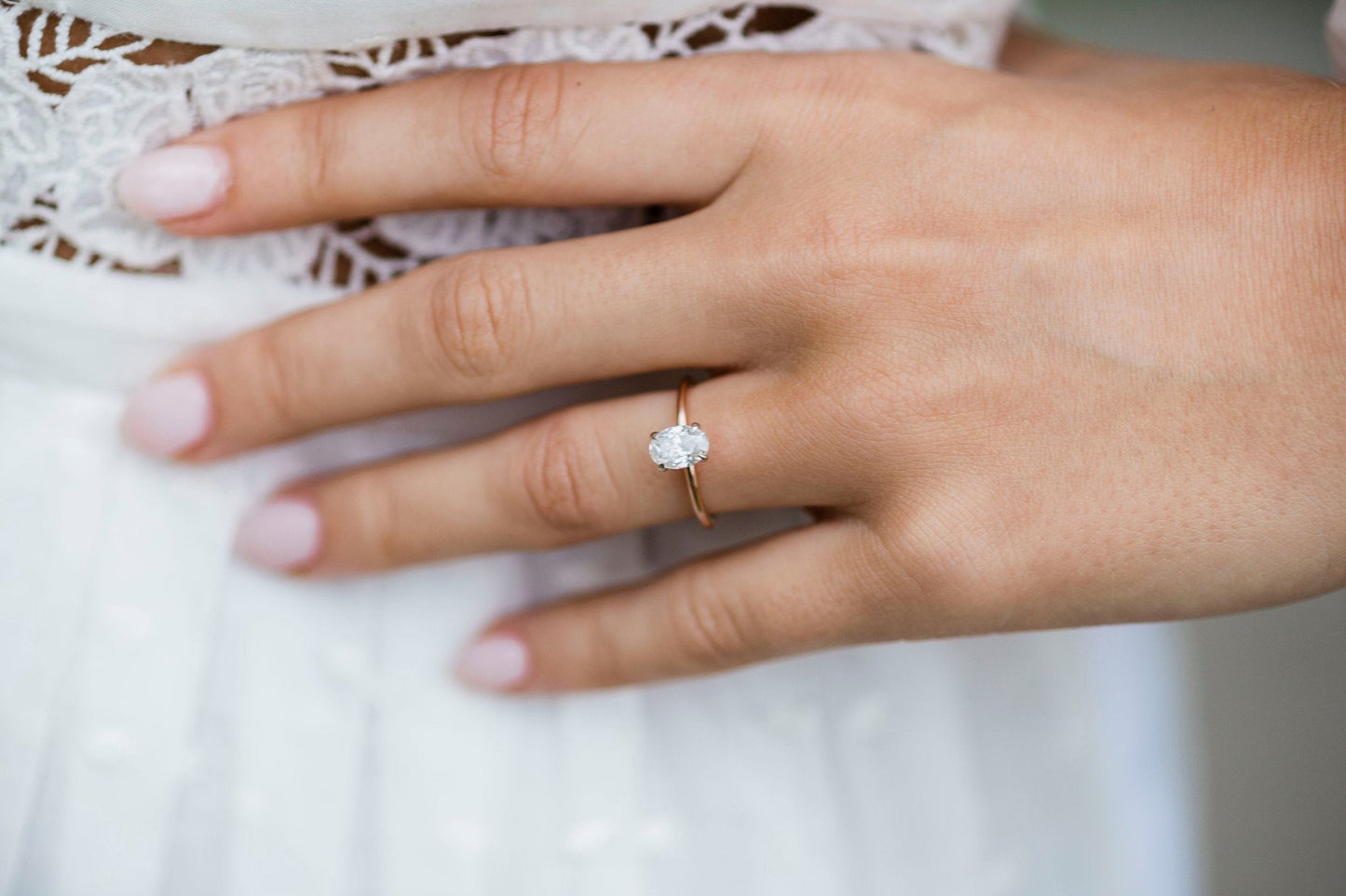 1.33CT Oval Hidden Halo Four Prong Moissanite Diamond Engagement Ring